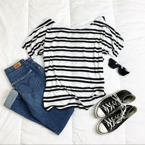 Black and White Striped Oversized Top